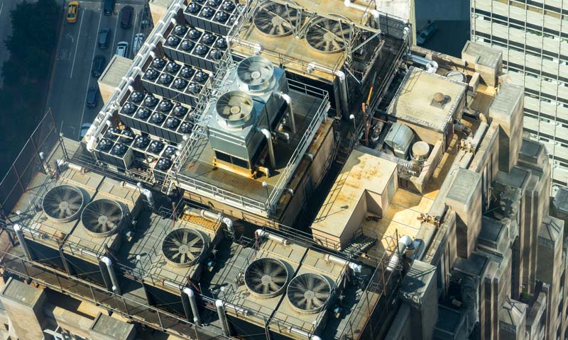 commercial HVAC units on a building’s roof