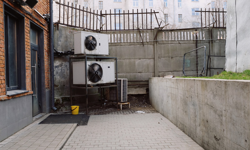 commercial HVAC unit placed near a wall