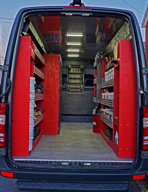 service truck with overhead lighting