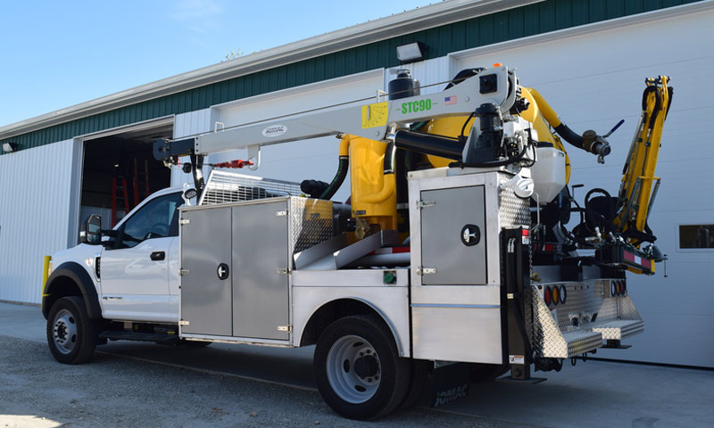 white service truck with crane