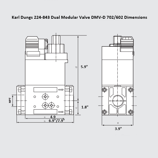 Dungs 224-843 Normally Closed Dual Shutoff Valve DMV-D 702/602 Dimensions