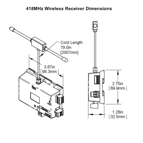 BAPI 418MHz Wireless Receiver Dimensions