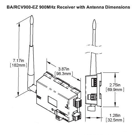 BAPI BA/RCV900-EZ Wireless 900 MHz Receiver Dimensions