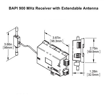 BAPI Wireless 900MHz Receiver Dimensions