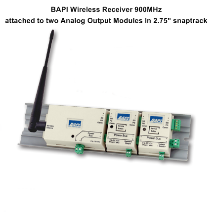 BAPI Wireless BA/RCV900-EZ 900 MHz Receiver connected to Analog Output Modules