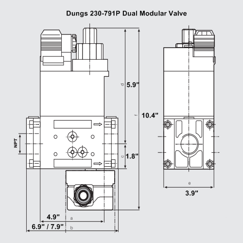 Dungs 230-791P Dual Modular Valve Dimensions