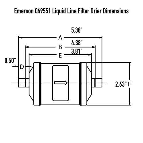 Emerson 049551 EK-0825S Liquid Line Filter Drier Dimensions