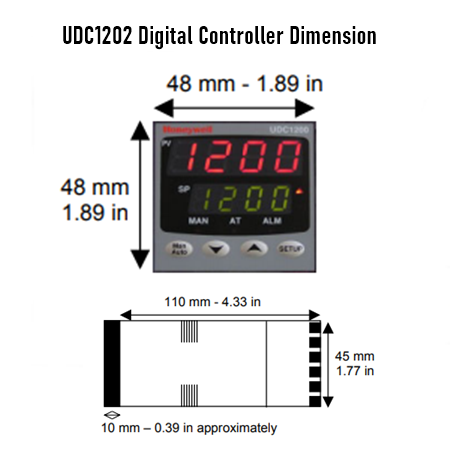 Honeywell UDC1200 Series Universal Digital Controller Dimensions