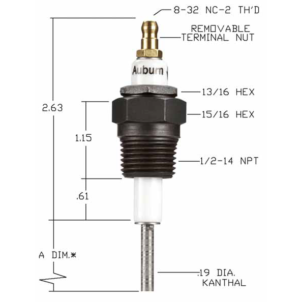 Auburn FRS-2-6 Flame Rod 1/2" Kanthal 6" Long