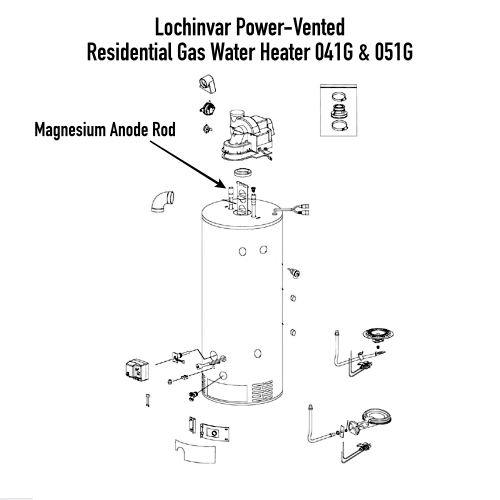 Lochinvar 100173569 (WTR1060) Magnesium Anode Rod on Power-Vented Residential Gas Water Heater