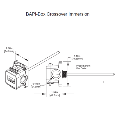 BAPI BA/10K-2-I-4"-BBX Temperature Sensor Immersion 10K-2 Thermistor-4" Probe